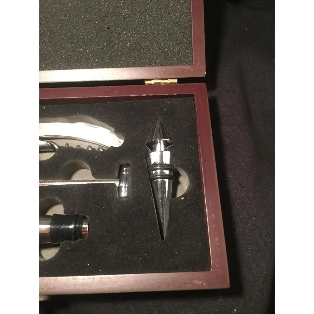 Wine Bottle Opener 5 Piece Set in Mahogany Wooden Box Corkscrew
